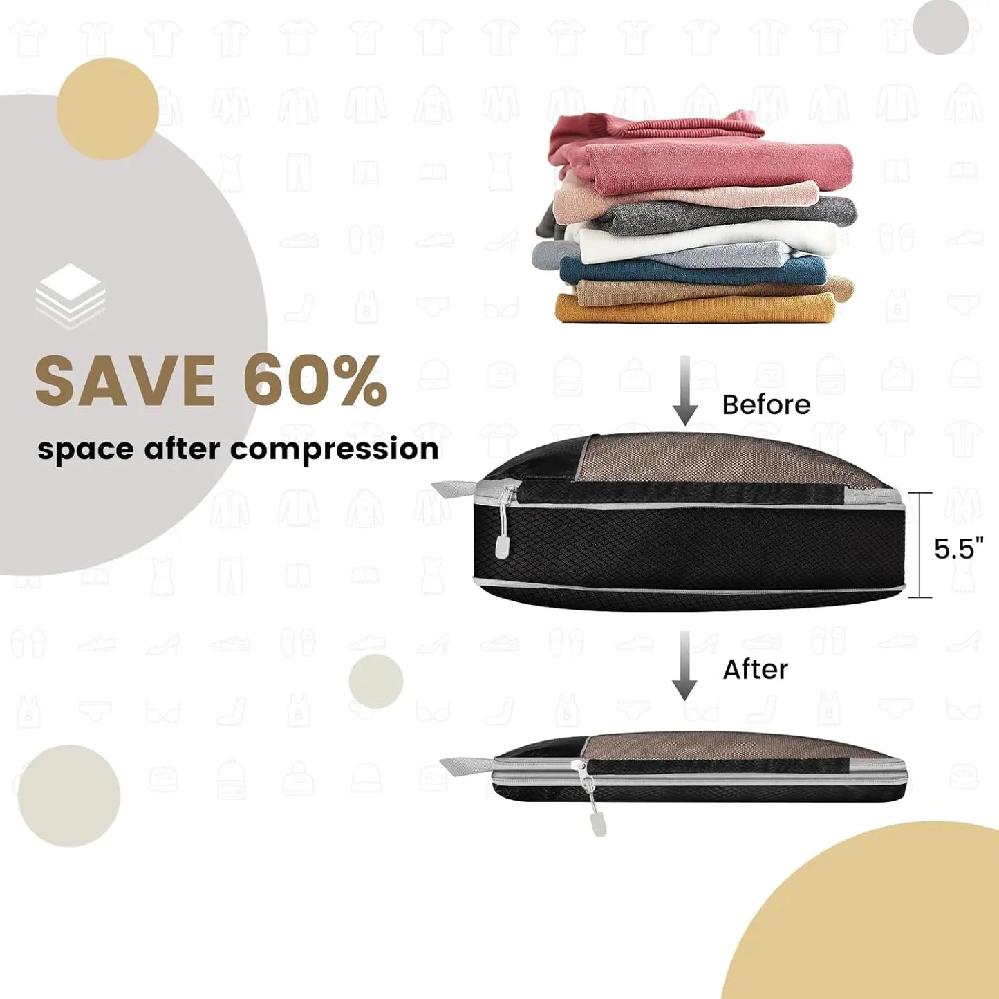 Premium 5 Pcs Travel Compressed Packing Cubes Set
