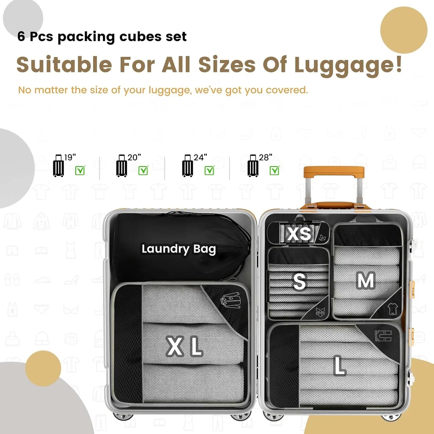 Premium 5 Pcs Travel Compressed Packing Cubes Set
