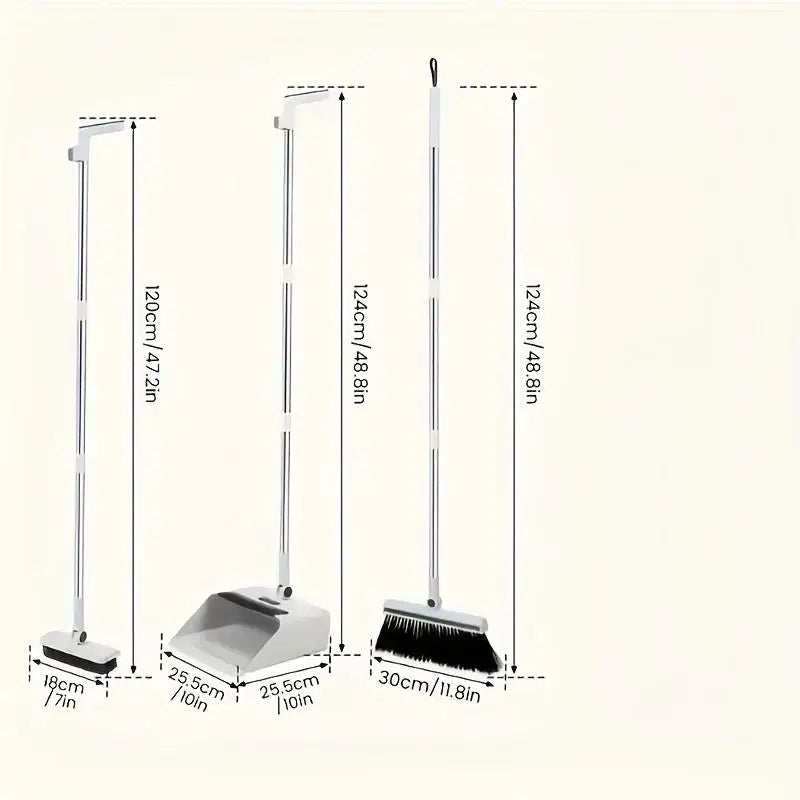 ALIFEX 3-in-1 Space-Saving Folding Broom & Dustpan Set