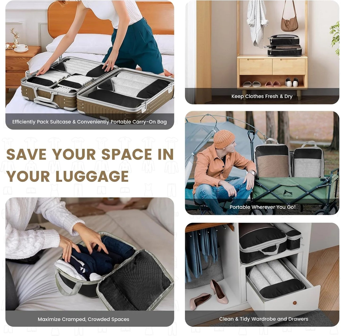 Premium 5 Pcs Travel Compressed Packing Cubes Set