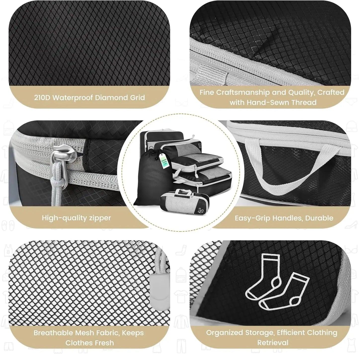 Premium 5 Pcs Travel Compressed Packing Cubes Set