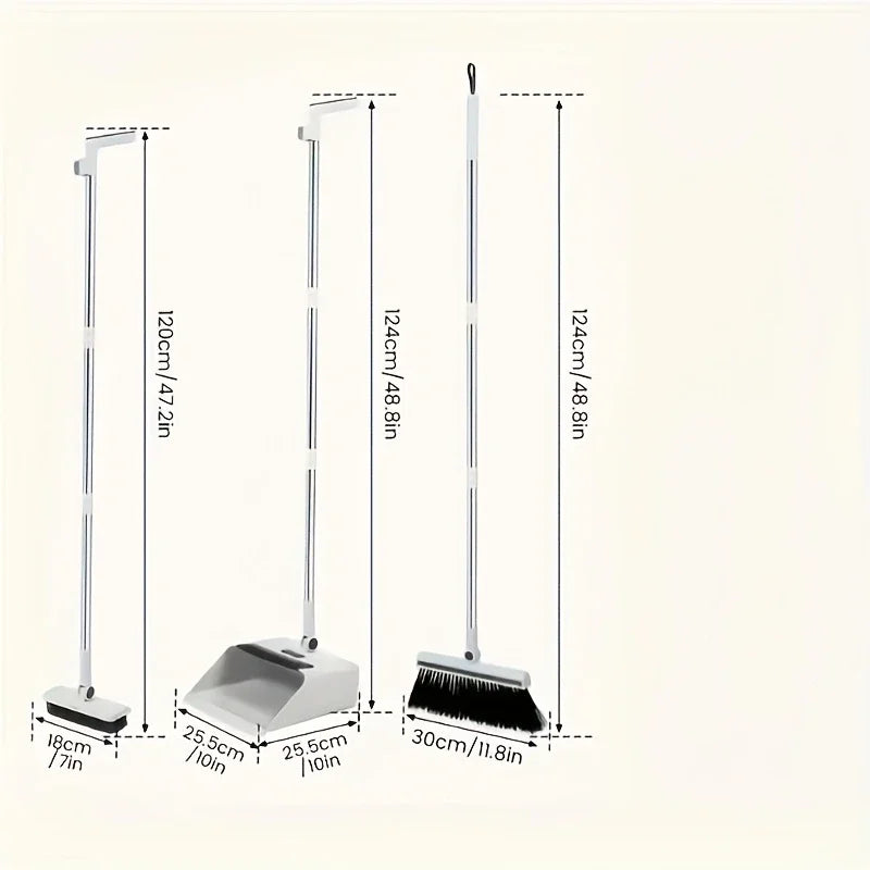 ALIFEX 3-in-1 Space-Saving Folding Broom & Dustpan Set